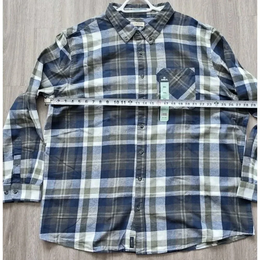Magellan Outdoors Canyon Creek Plaid Flannel Shirt Blue Green Cotton 3XL - Picture 3 of 8